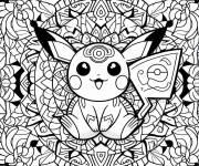 Coloriage Pikachy kawaii souriant au milieu de mandala difficile