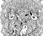 Coloriage Plusieurs Pok&eacute;mon en mandala adulte
