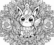 Coloriage Pok&eacute;mon kawaii au centre du mandala gratuit