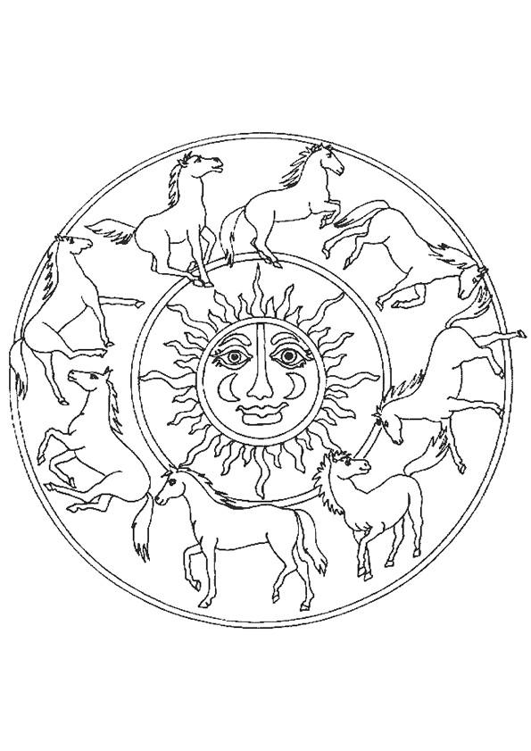 Coloriage Mandala Soleil Et Chevaux Dessin Gratuit à Imprimer