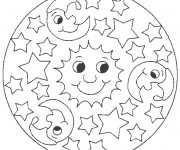 Coloriage Mandala Soleil et Lune