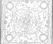 Coloriage et dessins gratuit Mandala Soleil et Nature à imprimer