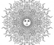 Coloriage et dessins gratuit Mandala Soleil pour relaxer à imprimer