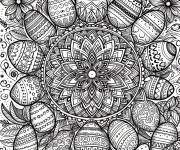 Coloriage et dessins gratuit D&eacute;coration complexe de mandala P&acirc;ques pour adulte à imprimer