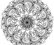 Coloriage Des lapins dr&ocirc;les en mandala P&acirc;ques