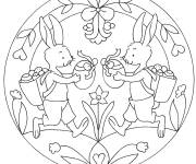 Coloriage Deux lapins qui collectent les &oelig;ufs de P&acirc;ques mandala