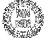 Coloriage et dessins gratuit Joyeux P&acirc;ques mandala entour&eacute; par des jolis fleurs à imprimer