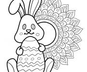 Coloriage Lapin avec un &oelig;uf de P&acirc;ques et un mandala fleuri