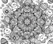 Coloriage Lapin et &oelig;ufs avec des yeux dans mandala de P&acirc;ques