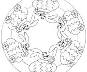 Coloriage Lapin mandala P&acirc;ques au crayon