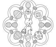 Coloriage Lapin tenant un panier d'&oelig;ufs mandala P&acirc;ques