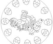 Coloriage Mandala de la f&ecirc;te P&acirc;ques avec poule et ses petits