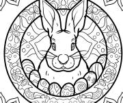 Coloriage Mandala de lapin et d'oeufs de P&acirc;ques d&eacute;taill&eacute;