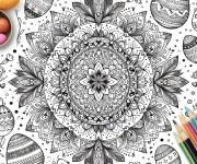 Coloriage Mandala de P&acirc;ques avec des crayons de couleurs