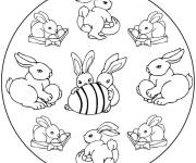 Coloriage Mandala de P&acirc;ques avec des lapins comme d&eacute;coration