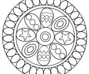 Coloriage et dessins gratuit Mandala de P&acirc;ques avec divers &oelig;ufs d&eacute;cor&eacute;s en &eacute;toiles à imprimer