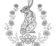 Coloriage Mandala de P&acirc;ques avec lapin entour&eacute; par des jolis fleurs