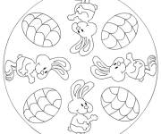 Coloriage Mandala de P&acirc;ques avec lapin et mignon et &oelig;ufs