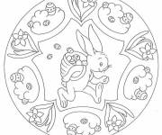 Coloriage Mandala de P&acirc;ques avec lapin qui ramasse les &oelig;ufs
