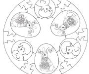 Coloriage Mandala de P&acirc;ques avec li&egrave;vre et &oelig;ufs maternelle