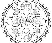 Coloriage et dessins gratuit Mandala de P&acirc;ques avec poussin mignon ps à imprimer