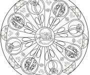 Coloriage Mandala de P&acirc;ques avec symboles de la f&ecirc;te difficile