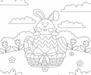 Coloriage Mandala de P&acirc;ques avec un lapin et un panier remplier des &oelig;ufs d&eacute;
