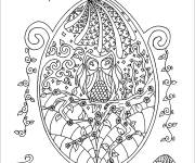 Coloriage Mandala de P&acirc;ques avec un &oelig;uf d&eacute;cor&eacute; avec un hibou