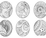 Coloriage Mandala de P&acirc;ques la d&eacute;coration de six &oelig;ufs