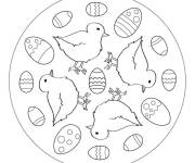 Coloriage et dessins gratuit Mandala magique de P&acirc;ques avec poussin et &oelig;ufs à imprimer