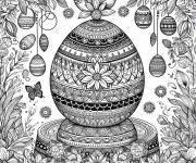 Coloriage Mandala P&acirc;ques avec des &oelig;ufs de P&acirc;ques  pendus