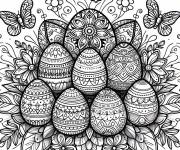 Coloriage Mandala P&acirc;ques avec deux papillons