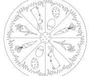 Coloriage et dessins gratuit Mandala P&acirc;ques avec lapin et carotte à imprimer