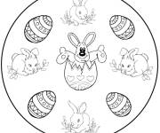 Coloriage Mandala P&acirc;ques avec lapin et &oelig;ufs styl&eacute;