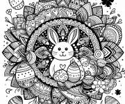 Coloriage et dessins gratuit Mandala P&acirc;ques avec lapin mignon au centre à imprimer