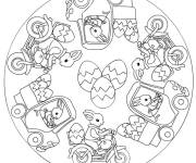 Coloriage Mandala P&acirc;ques avec lapin sur voiture