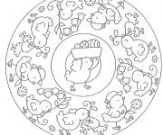 Coloriage Mandala P&acirc;ques avec poussin et roses pour d&eacute;butants