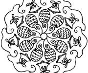 Coloriage et dessins gratuit Mandala P&acirc;ques avec &oelig;uf et cloche à imprimer