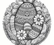 Coloriage Mandala P&acirc;ques avec &oelig;ufs et fleurs superbes