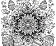 Coloriage Mandala P&acirc;ques avec un grosse fleur au centre