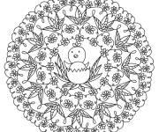 Coloriage Mandala P&acirc;ques en couronne de fleurs
