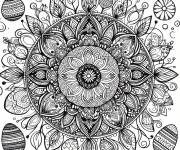 Coloriage Mandala P&acirc;ques en noir et blanc en ligne