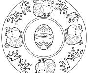 Coloriage Mandala poussins et &oelig;ufs P&acirc;ques