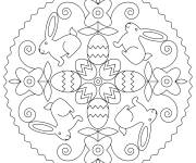 Coloriage Oeuf de P&acirc;ques mandala avec lapin
