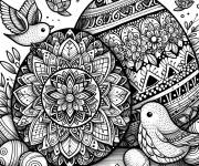 Coloriage Oeufs de P&acirc;ques en forme de P&acirc;ques  avec oiseaux et papillons