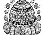 Coloriage Oiseaux et oeufs de mandala P&acirc;ques t&eacute;l&eacute;chargeable