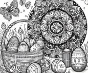 Coloriage Panier d'oeuf de P&acirc;ques mandala avec des papillons
