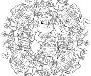 Coloriage P&acirc;ques Mandala avec lapin et panier d'oeuf