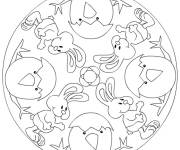 Coloriage P&acirc;ques mandala avec poussin ps