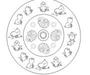 Coloriage Poussins et poule mandala P&acirc;ques magique